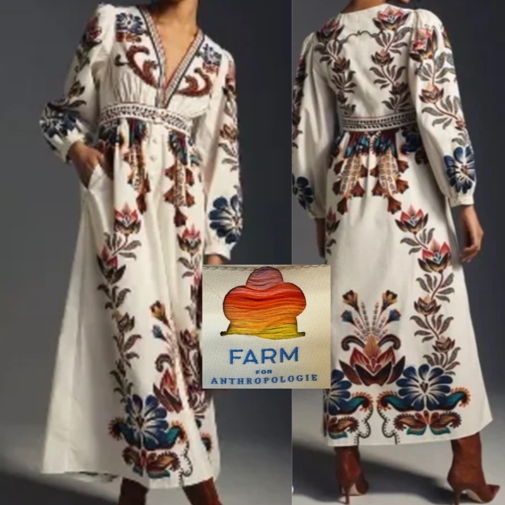 NEW FARM Rio cream with florals maxi dress, XXS,  GD1192